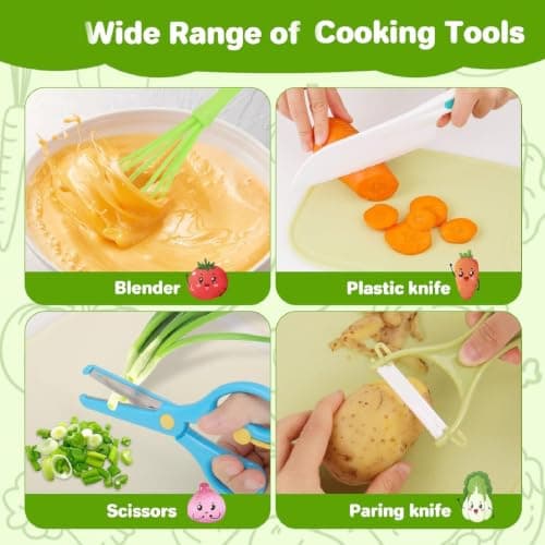 BEBOAN Kids Cooking Set, 43 Pieces, Kids Knife Set for Chopping, Mini Chef Set, Age 2-8, Kitchen Utensils with Safe Knife, Crinkle Cutter, Cutting Board — view 4
