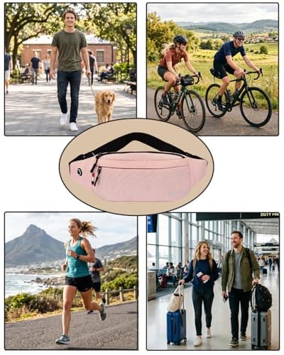 Bum Bag for Ladies Women Men Girls Bumbags Waist Fanny Pack with Headphone Jack and Adjustable Belt for Sport Running Hiking Jogging (Light Pink) — view 3
