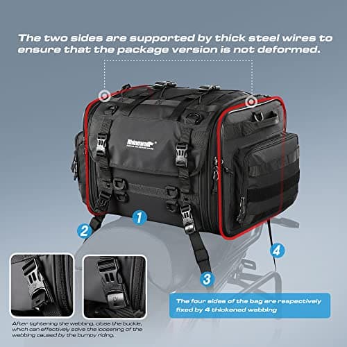 Rhinowalk Motorcycle Tail Bag - 40-60L Expandable Motorbike Helmet Bag with Waterproof Rain Cover — view 4