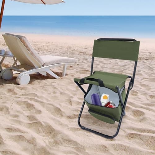 Deurqund Folding Chair with 10L Insulated Cooler Bag, Portable Camping Chair for Adults, Compact Foldable Fishing Chairs with 100kg Capacity for Outdoor, Picnic, Beach (Green) — view 5