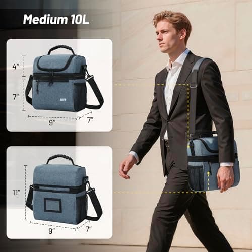 MIER Insulated Lunch Box Bags for Men Women, Dual Compartment, Bluesteel — view 2