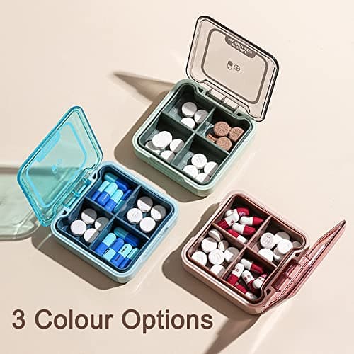 Small Pill Box, BPA Free Pill Case with 4 Large Compartmensts to Hold Vitamins, Moistureproof Portable Pill Box Organiser for Travel (Green) — view 6