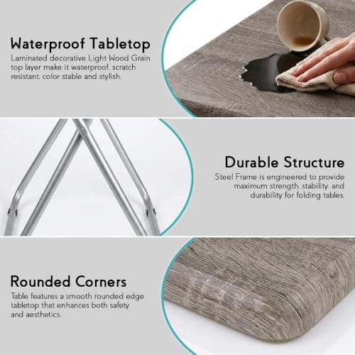 SG Traders Side Folding Coffee Table, Small TV Snack Tray for Eating, Sofa Laptop Desk, Outdoor Foldable Camping Tables, Living Room (Light Wood Grain, Small) — view 4