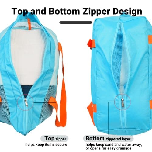 kokkoya Blue 40L Large Mesh Beach Bag with Zip for Family Pool & Travel — view 2