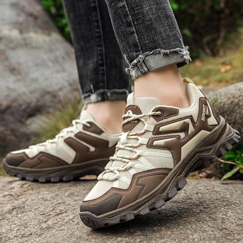 Mufanton Hiking Boots Mens Walking Boots Non-Slip Outdoor Mountain Trekking Shoes Lightweight Travelling Backpacking Camping Footwear Sneaker,Beige Brown,EU46 — view 2