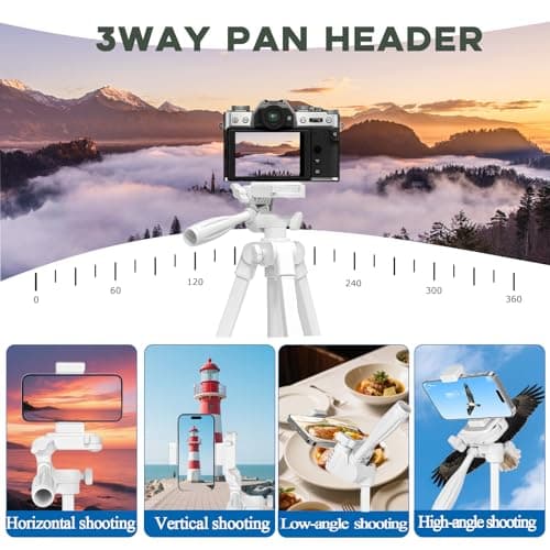 Kakotopa White Lightweight Tripod - 42-146cm Adjustable Height with 360° Pan Head, Universal 1/4" Screw for Smartphone/DSLR/Camera/Projector - Ideal for Vlogging/Photography/Travel/Live Streaming — view 5