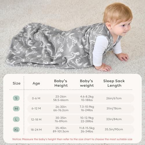 Unnivoll Baby Sleeping Bag 12-18 Months 2.0 Tog, Fleece Wearable Blanket with 2-Way Zipper, Warm & Cozy Baby Blanket for Newborn Infant 2 Pack — view 6