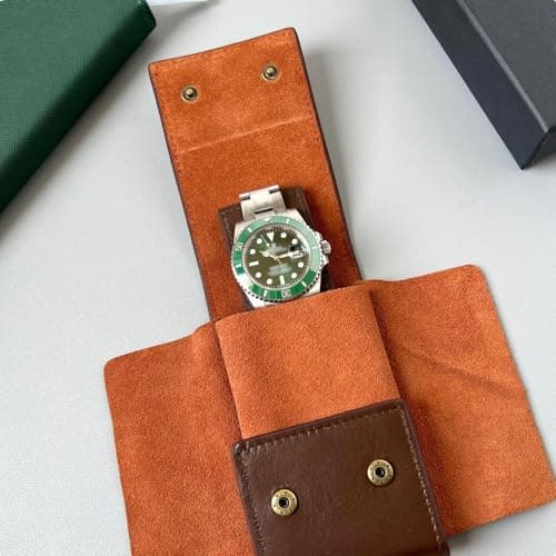 IcySanGrape Leather Watch Case, Watch Travel Pouch, Single Watch Box for men and women, Luxury Watch Organizer, Watch Storage (Brown) — view 6