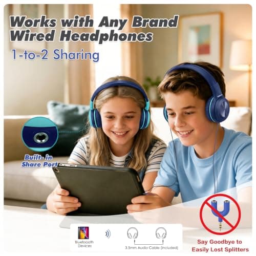 SIMOLIO Kids Headphones Wireless with Microphone & Volume Limited, Kids Bluetooth Headphones Boys for School, Over-Ear Children Earphones Wireless and Wired for Girls, Childrens, Teens (Mint) — view 2