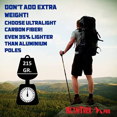 ALTAITREK PRO Telescopic carbon fiber trekking poles with quick locking system, ultralight for hiking, mountain, camping. Natural cork handle. Sticks. Baton. Pair — view 2
