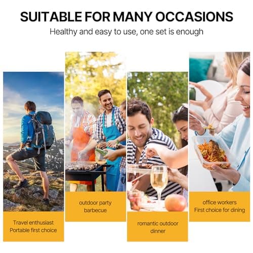 SUOXU Cutlery Set with Case,Stainless Steel Flatware Set 4-Piece Set:Knife Fork Spoon Straw,Dishwasher Safe,Long Handle Suitable for Outdoor Picnic Camping Travel Office School Lunch Beige Box Cutlery — view 6