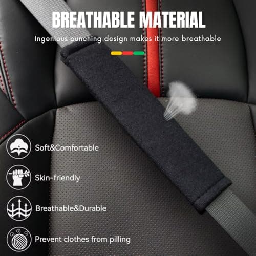 ONESAVE Car Seat Belt Pad Cover Kit, 2-Pack Soft Car Safety Car seatbelt comfort pads Seatbelt covers Seat belt pads for adults Seat belt pads for kids Car travel accessories(Black Regular Seat Cover) — view 5