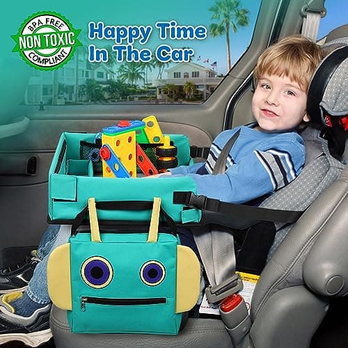 COOLJOY Kids Travel Tray for Toddler Car Seat, 2 in 1 Kids Lap Tray with Robot Backpack and Transparent Erasable Surface, Play Trays for Cars, Educational Travel Toys for Kids Toddlers Boys Girls — view 3