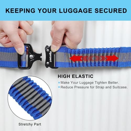Vigorport Luggage Straps for Suitcases Heavy Duty Metal Buckle Luggage Belt Strap, TSA Approved Suitcase Belt, Stretchable Travel Strap for Luggage 72" Long (Blue) — view 2
