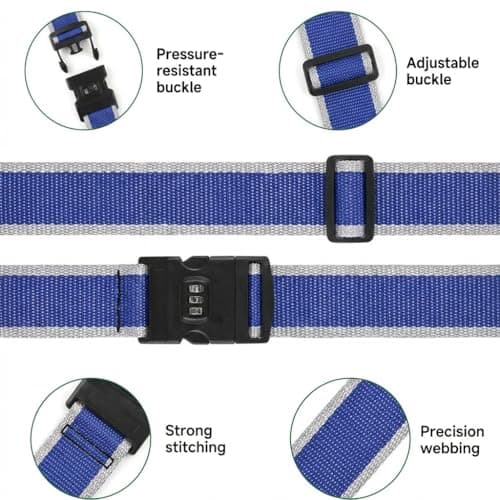 StoneMaxi Adjustable Luggage Straps With Locks 3 Digit Combination Lock Multi-Colour Travel Suitcase Straps Security Password Lock Travel Accessories Suitcase Belt (Blue - Grey) — view 3