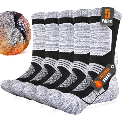 Niofind Mens Thermal Socks Thick Warm Winter Socks, 5 Pairs Black 6-8