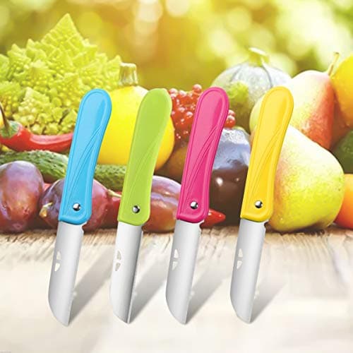 Fruit Knife, 4 Pieces of New Foldable Small Kitchen Knife, Exquisite and Beautiful, Small and Easy to Carry，Suitable for Most Types of Vegetables and Fruits(red, Blue,Green,Yellow) — view 4
