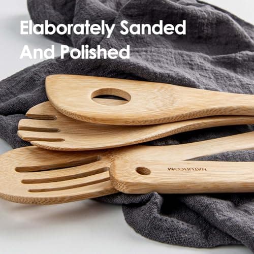 Naturoom Kitchen Utensils Set of 8 PCS, 12Inches Bamboo Wooden Cooking Spoon & Spatula Tools Perfect for Non-Stick Cookware (Bamboo 12inches) — view 4