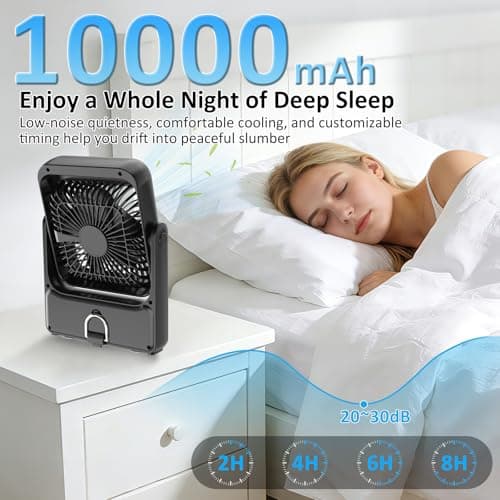 ELZO Magnetic Travel Fan 10000mAh for Cruise Ship Cabin, Upgrade Rechargeable Portable, 4-Speed with Hook, for Cruise Approved Essentials 2026, Camping — view 6