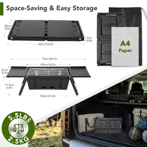 E EASTSTORM Charcoal BBQ Grill Foldable Tabletop 3-Level Heat Control — view 2