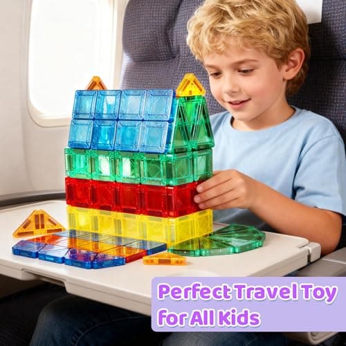 Mauikay Mini Magnetic Tiles for Travel 34PCs Portable STEM Toy with Tin Box — view 4