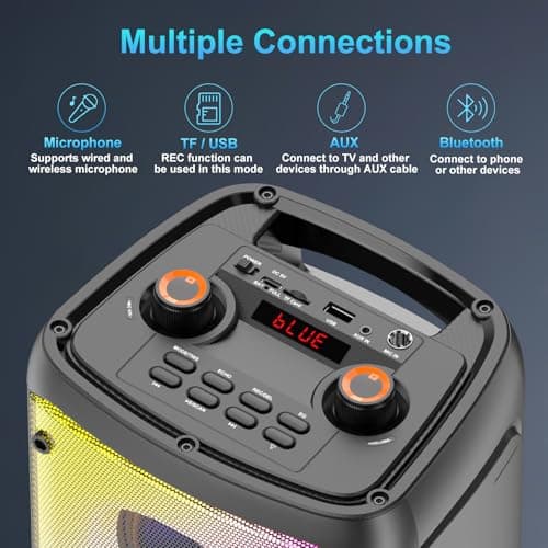 Bluetooth Speaker Wireless, 80W Peak Wireless TWS Portable Outdoor Party Speakers with Subwoofer, Deep Bass, 6 LED Colorful Lights, Loud Stereo Sound Boombox for Party, Home, Camping, Travel (Black) — view 6