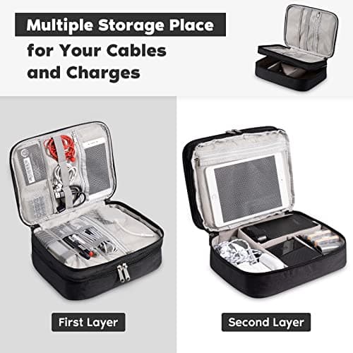 OrgaWise Travel Cable Organiser Bag, 3-Layer Tech Case, Black — view 5