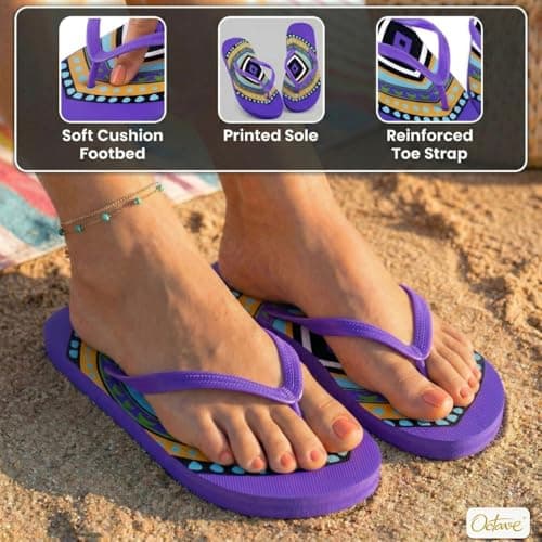 Octave® Ladies Flip Flops - Flat form Sandals Comfortable Beach Flip Flops for Woman,Non-Slip Shower & Pool Slippers,flip flop,Lightweight Beach Sandals,flip flop womens(Purple, UK 4 / EURO 37) — view 3