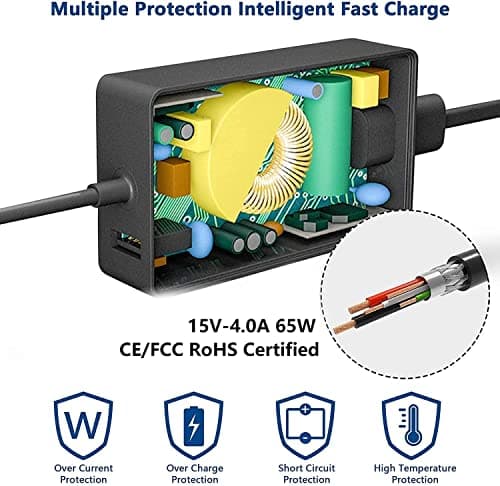 65W Surface Charger,Magnetic Power Adapter with USB Port, Fast Charging Portable Laptop Charger, Compatible with Microsoft Surface Pro 7 6 5 4 3 X Book Go, LED Indicator Safe Durable Travel Charger — view 5