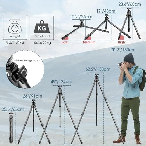 Manbily WZ-324PA Carbon Fibre Tripod for Camera, Shooting, 32mm Tube, with Picatinny to Arca Swiss Adapter 360° Ball Head — view 6