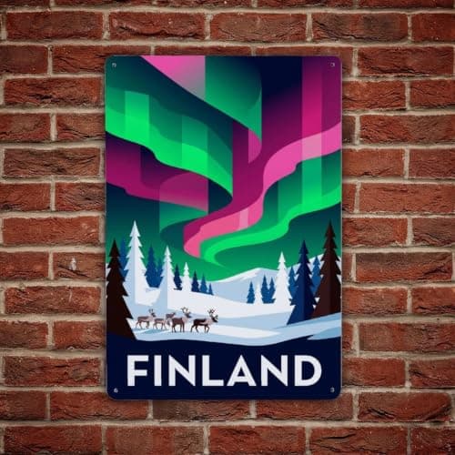 Finland Northern Lights Winter Travel Arctic Metal Tin Sign — view 4