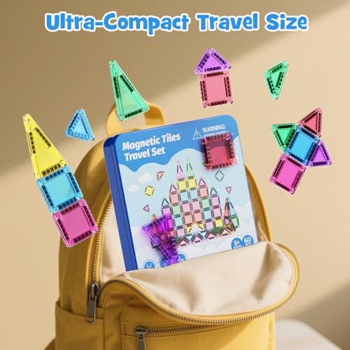 Magnetic Tiles Travel Building Set: 60PC with Iron Case for Kids 3+ — view 5