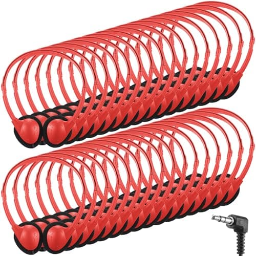 Konohan 10 Pack Headphones Bulk Headphone for School Classroom Student Wired Headphones Adjustable with 3.5 mm Jack for Adults (Red)