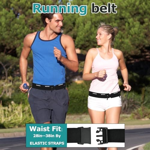 Running Belt Waist Bag, Orange, Dual Zip Pockets, Adjustable Elastic Strap with Reflective Strips (Black) — view 4