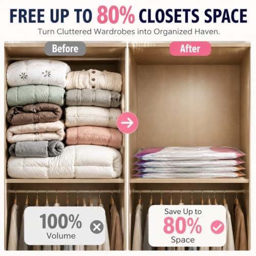 3D Vacuum Storage Bags, No-Pump Fast Compression Space Saver Bags for Clothes, Blankets, Duvets & Bedding, Thickened Reusable Travel Roll-Up Pack Bags (2pcs Medium,2pcs Large) — view 5