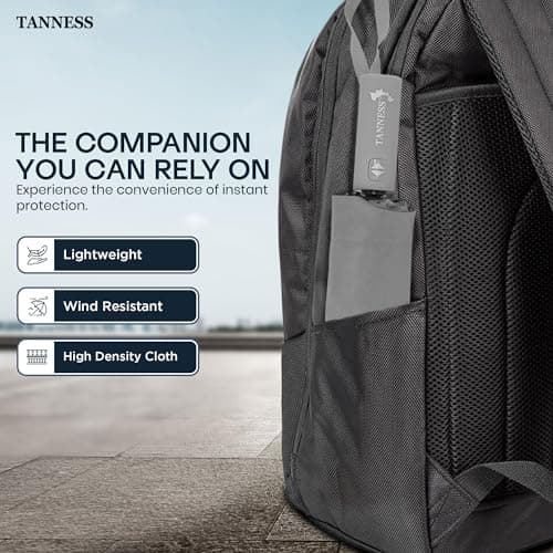 TANNESS Windproof Umbrella – 10-Rib Waterproof & Compact with Automatic Open/Close Function and Ergonomic Handle – Folding Mini - Strong for Wind and Rain (Grey) — view 6