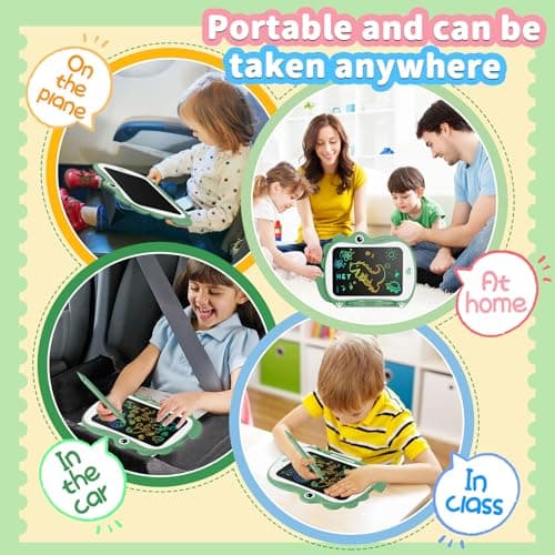Genialba 8.5 inch Dinosaur LCD Drawing Tablet for Kids Colorful Screen Writing Board Toddler Toys Learning Educational Stocking Fillers Kids Gifts Drawing Pad for 2 3 4 5 6 Year Old Boys Girls(Green) — view 6