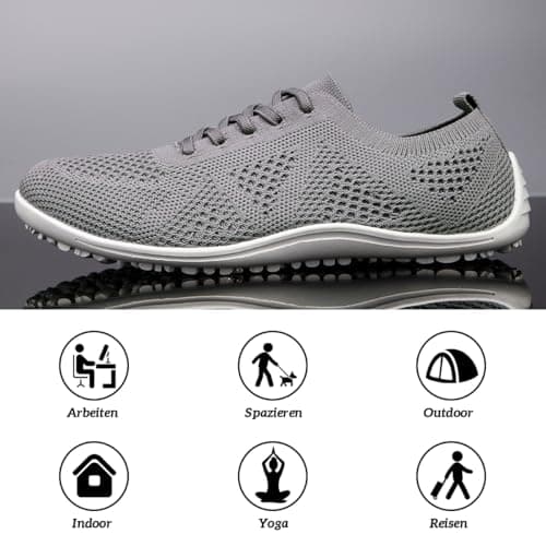UROMGV Barefoot Shoes for Women Walking and Sports Shoes with Zero Drop Sole Running Shoes Casual Slippers Breathable Soft Fashionable Slippers, lightgrey, 9 UK — view 6