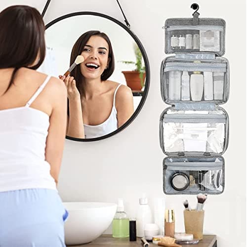 Hanging Travel Toiletry Bag for Women Men Large Wash Bag Waterproof Travel Make up Bag Organiser Foldable Compact Toiletries Bag Portable Cosmetic Bag Travelling Essentials for Business Trip Vacation — view 6