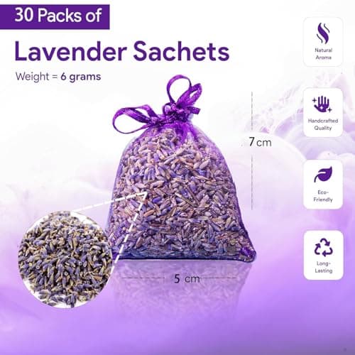 Lavender Bags:30 Bags Dried Lavender Flowers Hand Made as Natural Air Freshener and Moth Repellent for Wardrobes–Wardrobe –Car–Room Air Freshener– Sachets — view 2