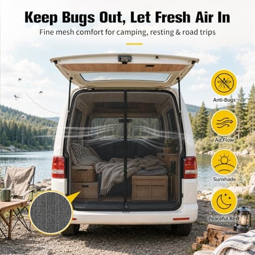 146 * 155cm Mosquito Net for VW T5 T6 Car Back Door – Magnetic Fly Screen with 3 Zippers, Breathable Mesh Ventilation, Insect Mesh Sun Shade Privacy Screen Boot Tent for Camping Outdoor Travel — view 4