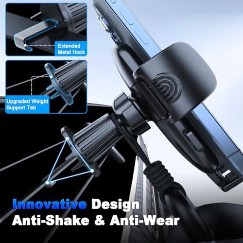 [2026 NEW] Car Phone Holder for Vertical/Horizontal Vent【Upgraded Sturdiest Hook Clip & Wider Clamp】Rotatable Universal Mobile Phone Mount Stand Cradle for iPhone 17 Pro Max 16 15 14 X Samsung S26 — view 2