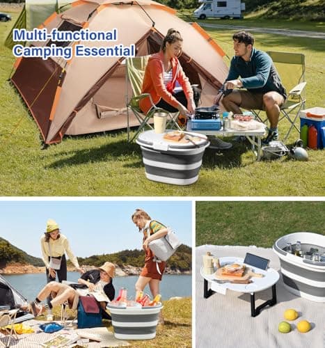 Lesipee Upgraded Collapsible Mop Bucket 16L with Multi-Functional Lid, 4-in-1 Foldable Silicone Tub, Portable Table Surface, Floor Stand & Device Holder, Space Saving for Camping, Home & Outdoor — view 3