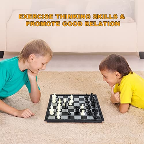 Snocyo Chess Set, Magnetic Folding Travel Chess Board with Pieces for Kids and Adults, Educational Board Games Gifts (Black/White) — view 6