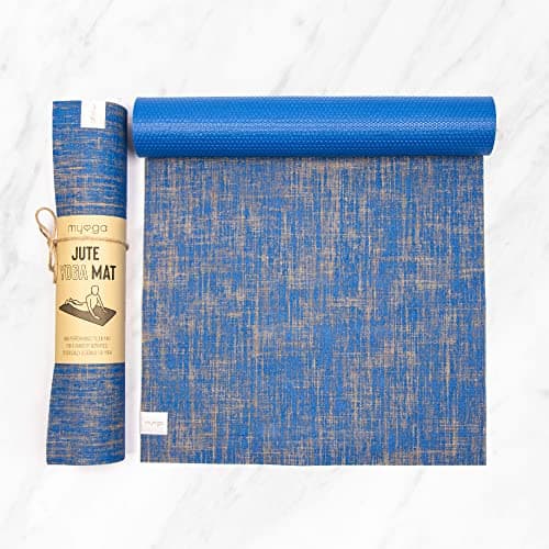 Myga RY1243 - Jute Yoga Mat - High Performance, Vegan Floor Exercise Mat - Eco Friendly Biodegradable Yoga Mat with PVC Backing - 5mm Thickness - Blue — view 2