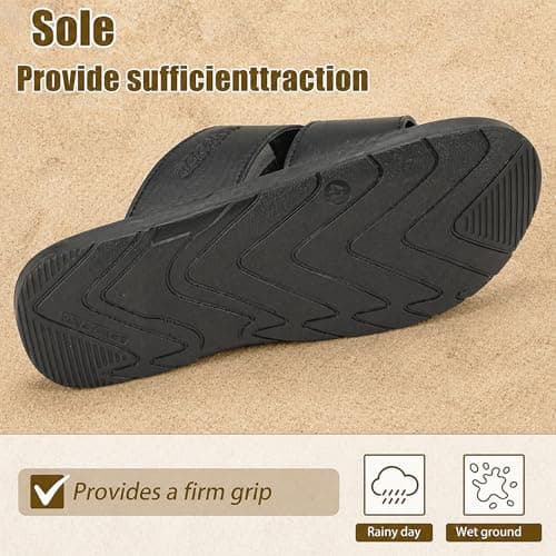ShuCentre Aerosoft Mens Comfort Leather Look Summer Holiday Walking Flip Flops Slip On Mules Sandals (Black, UK Footwear Size System, Adult, Men, Numeric, Medium, 10) — view 6