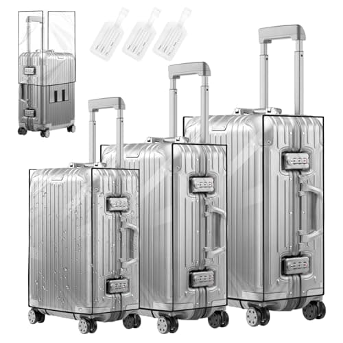 MAOMUN 3 PCS Clear Suitcase Cover with 3 Luggage Tags, Waterproof PVC Suitcase Covers Protectors Luggage Covers for Suitcases 20/24/28inch, Dustproof Luggages Cover for Travel Business Daily Using
