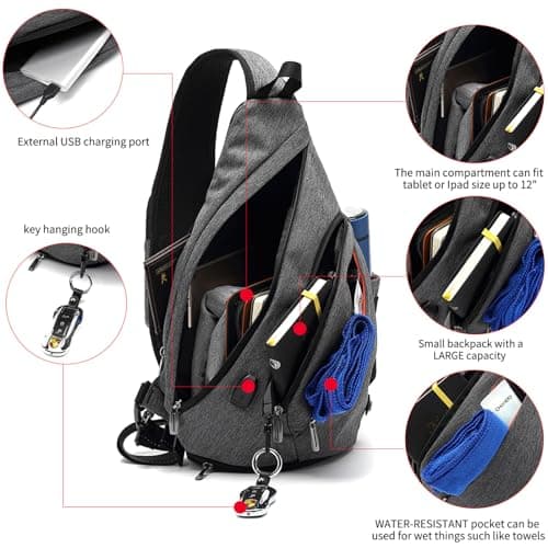 TUDEQU Large Sling Bag for Men 19L, Crossbody Backpack with 8 Pockets — view 3