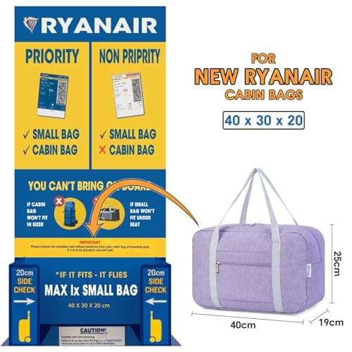 for Ryanair Cabin Bags 40x30x20 Underseat Foldable Travel Duffel Bag Holdall Tote Carry on Hand Luggage Overnight for Women and Men 20L (Light Purple) — view 2