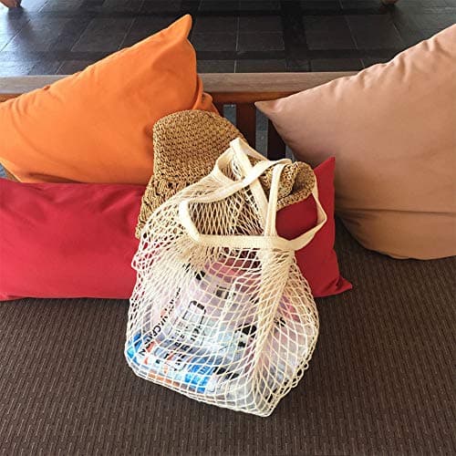 Pveath 3 Pack Grocery Mesh Bags Portable/Reusable/Washable Organic Cotton String Shopping Bags Produce Net Tote Bags with Short Handle Shopping Handbag for Fruit Vegetable Storage (White) — view 5